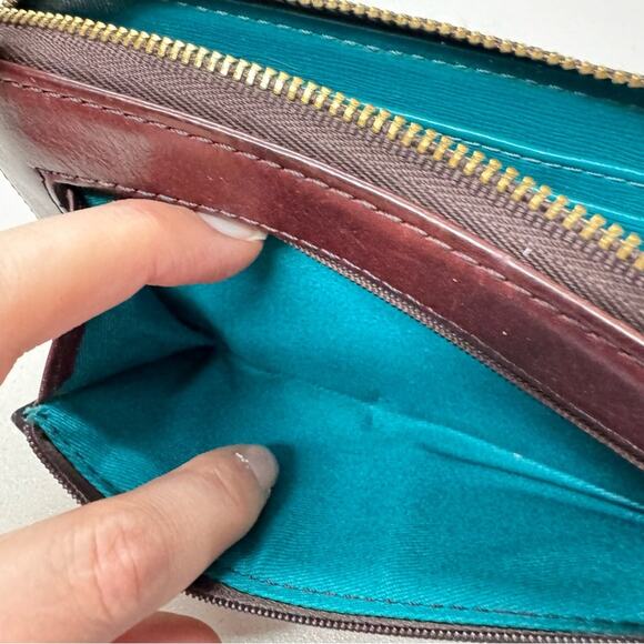 Fossil Burgundy Leather Full Zip Wallet Damaged Vintage - Picture 4 of 8